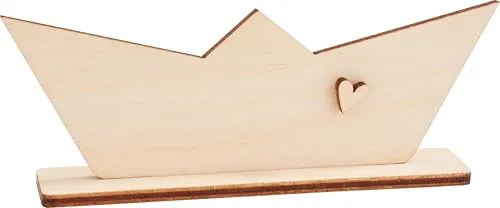 Rayher Holzboot zum Stellen, 5 Stück, Holz FSC zertifiziert, natur, 11,5 x 4 cm, Set 15tlg., Dekoration Segelboot, Mini-Holz-Boot, Fischerboot, bemalen und dekorieren, maritim, 64660505