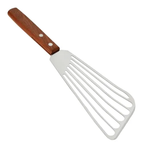 cm Lange Rostfreier Edelstahl Pfannenwender, Schlitzwender mit Massivholzgriff, Hohlölfilterdesign, Dünner Bratenwender 28