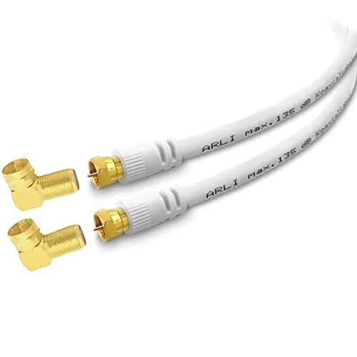 ARLI 15m HD Sat Doppel Winkel Anschlusskabel weiß – max. 135 dB 5-fach geschirmt | vergoldete F-Stecker & Winkeladapter Winkelstecker | DVB-S2 DVB-T2 4K 8K HDTV Anschlusskabel weiss