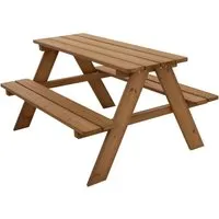 ML-Design Kindersitzgarnitur für Draußen Braun mit 2 Bänken und Tisch - Robuste Kindersitzgarnitur aus hochwertigem Tannenholz, ideal für den Außenbereich. Mit glatten Oberflächen bietet sie Sicherheit und Komfort für bis zu 4 Kinder. Perfekt für unvergessliche Momente im Freien.