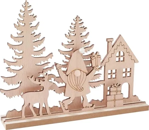 VBS Holz-Steckmotiv Weihnachtswichtel 5 Teile unbemalt furniert 19x24x4 cm MDF Sperrholz einseitig dekoriert Bausatz Weihnachten Bemalen Zusammenstecken