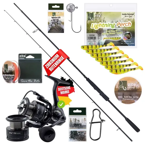 Inzite Pro Stick Barsch-Set - Angelrute und Rolle für Spinnfischen - Komplettes Angelset für Barsch mit hochwertiger Kohlefaser-Rute und leichter Spinningrolle. Ideal für passionierte Angler, die Wert auf Qualität und Leistung legen.