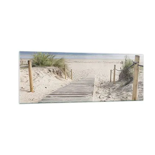 Panorama Bilder auf Glas Strand Düne Eintritt Glasbild 140x50cm Wandbilder Dekoration Wohnzimmer Schlafzimmer Küche Groß XXL Wanddeko Bild im Glas Wand Kunstdruck Art Modern Wall Decor GAB140x50-4188