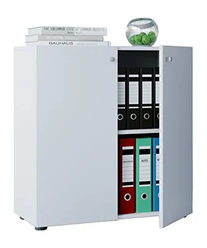 VCM Aktenschrank Lona L 912681, 2 Ordnerhöhen, weiß - Büroschrank aus Holz mit 1 höhenverstellbarem Fachboden und 15 kg Traglast. Ideal für die Aufbewahrung von Dokumenten und Büromaterialien.