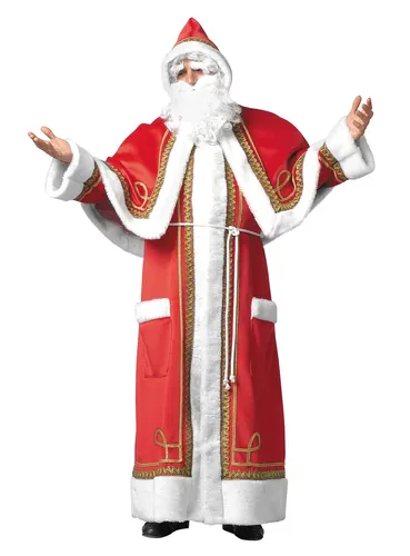 Santa Weihnachtsmann - Sankt Nikolaus Kostüm - Herrenkostüm für die festliche Weihnachtszeit, dreiteilig mit rotem Mantel und Kapuzencape, ideal für stimmungsvolle Feierlichkeiten und Geschenke.