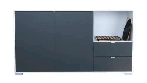 Vladon Sideboard Milano (Kommode mit 2 Türen Anthrazit matt, 2 Schubladen Anthrazit matt, Made in Germany), Korpus Weiß matt (152,5 x 83 x 37 cm)