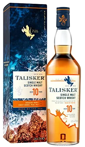 Talisker 10 Jahre - Aromatischer Single Malt Scotch Whisky 45,8% vol, handverlesen von der Isle of Skye in Geschenkverpackung