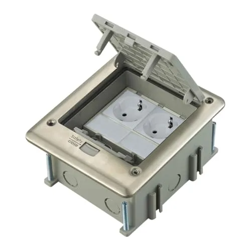 Produktbild erweiterbarer Edelstahl Bodentank IP66 mit 2 VDE Schuko Steckdosen | Steckdosenbox Bodensteckdose Bodendose für Hohlböden & Estrich