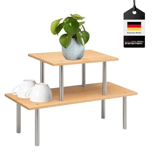 bremermann Küchenregal aus Bambus - Multifunktionales Regal für Küche, Büro oder Werkstatt. Optimale Raumnutzung mit 2 Ablageebenen aus Bambus und eleganten Edelstahlfüßen. Ideal für mehr Übersicht und schnellen Zugriff auf Utensilien.