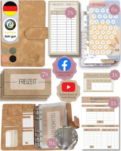 BeginnerBudget Ringbuchmappe Budgetplaner Starter-Set - Starte mit deinem Budget Binder, um deine Finanzen zu organisieren. Mit praktischen Umschlägen und Spar-Challenges behältst du den Überblick und kannst deine Sparziele effektiv erreichen.