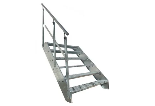 Kaminbau Mierzwa Außentreppe Premium Treppe Verzinkt mit und ohne Geländer, für Geschosshöhen bis 114.00 cm, Stufen Gitterroststufen nach DIN 24531, (Höhe 114 cm, Stufenbreite und Geländerart wählbar), Gartentreppe Stahltreppe Wetterfest Rostfrei Feuer-Verzinkt Rutschfest