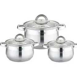 PLATINUM 6 tlg. Edelstahl Kochgeschirr Set Induktion - 6-teiliges Universalkochset aus 18/10 Edelstahl, spülmaschinenfest und geeignet für alle Herdarten, inklusive Induktion. Optimierte Wärmeleitung und Glasdeckel mit Dampfloch für perfekte Kochergebnisse.