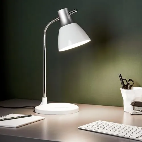 Lightbox funktionale Tischlampe - 52 cm Höhe - Ø 19 cm - Basic Tischleuchte mit Schalter & einstellbarem Flexarm - E27, max. 40 W - aus Metall/Kunststoff - in Silberfarben/Weiß