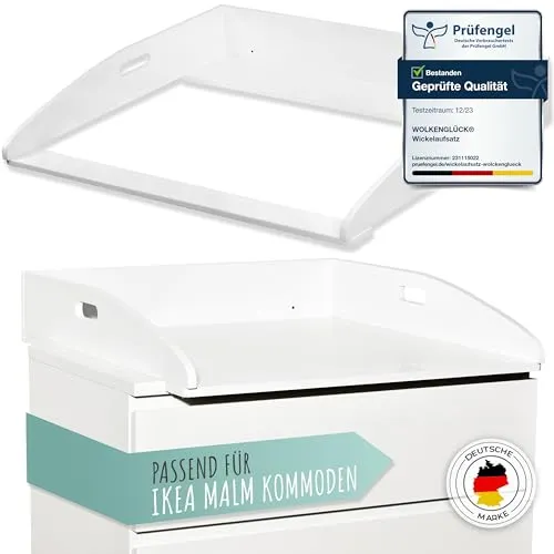 WOLKENGLÜCK Wickelaufsatz für IKEA Malm Kommode [73x70x13cm] - Hochwertiger Malm Wickelaufsatz mit Sicherheitsbefestigung - 100% Kippsicherer Wickeltischaufsatz - (Malm)