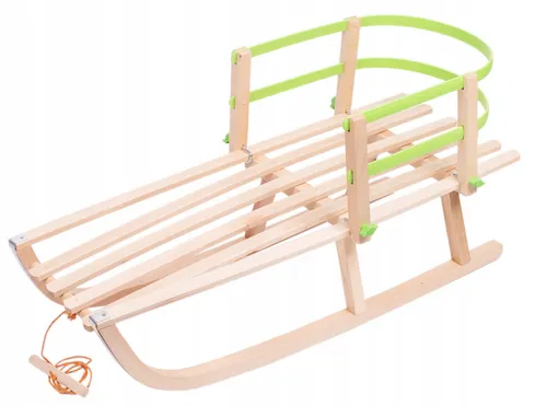 Holzschlitten aus Buchenholz mit Rückenlehne Zugseil Schlitten Lehne