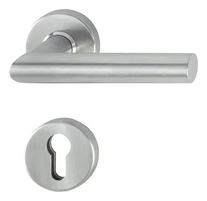 Hoppe Amsterdam Edelstahl-Rosetten-Türgriff-Halbgarnitur E1400Z, Profilzylinder mit Schlüsselrosette - Türsicherungen für Außen- und Wohnungstüren, mit elegantem mattem Finish und hoher Sicherheit durch integrierten Profilzylinder.