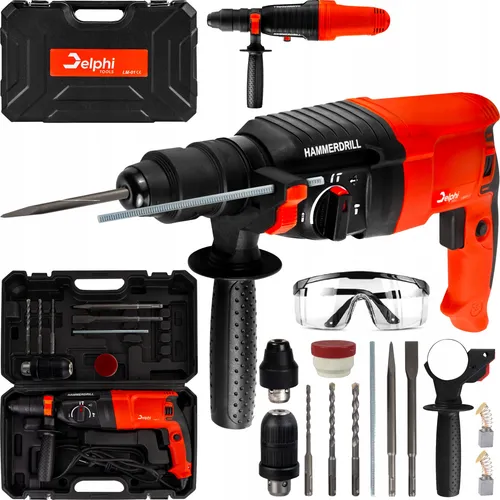 Delphi Bohrhammer SDS+ 2600W - Bohrmaschinen – Leistungsstarker Schlagbohrhammer mit 4 Betriebsarten, ideal für Bohren, Meißeln und Renovierungsarbeiten. Inklusive umfangreichem Zubehör und ergonomischem Design für höchsten Komfort.
