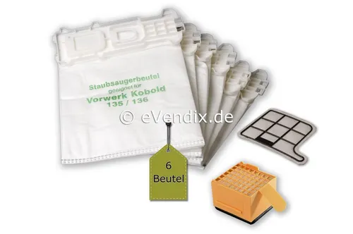 eVendix Staubsaugerbeutel passend für Vorwerk Kobold VK 135 / 136, passend für Vorwerk, 1 St., Vorwerk Kobold VK 135, 136