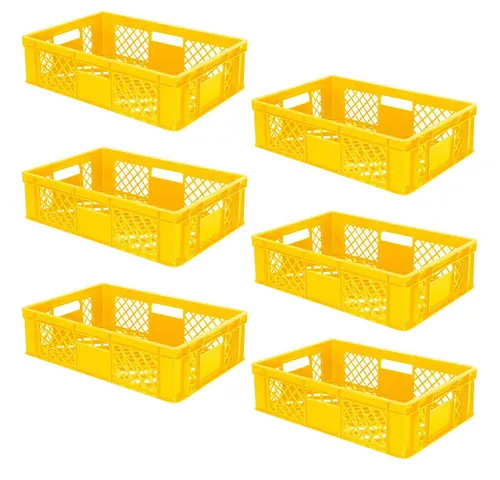 BRB-Lagertechnik Stapelbox 6x Eurobehälter, durchbrochen 600x400x150 mm - Stapelbox aus robustem PE-HD, ideal für die hygienische Lagerung und den Transport von Lebensmitteln. Mit optimaler Luftzirkulation und stabilem Design für einfache Handhabung.