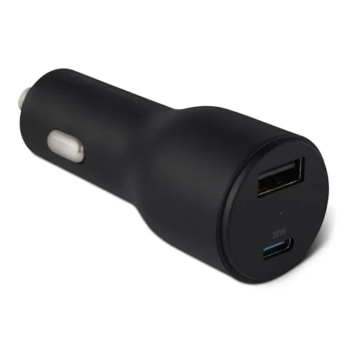 Amazon Basics KFZ-Ladegerät, 48W, USB-C- und USB-A-Anschlüsse, Schnellladefunktion, für Zigarettenanzünder, Schwarz
