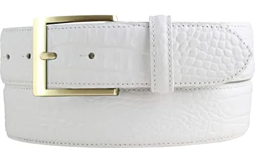 BELTINGER Gürtel mit goldener Gürtelschnalle und Krokoprägung 4 cm | Leder-Gürtel 40mm Kroko-Optik | Kroko-Muster 4cm | Weiß 90cm