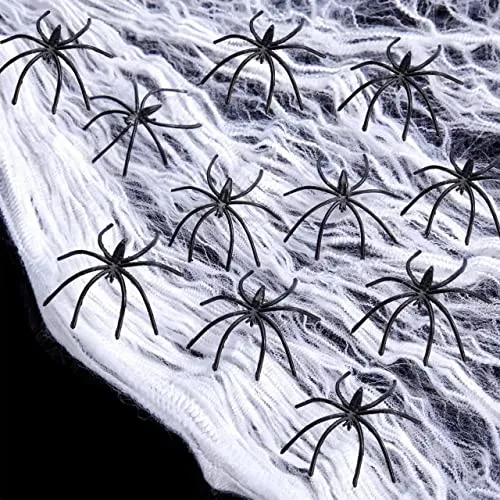 FFTANXS Spinnenweben Halloween Deko, 100g Groß Spinnenweben Halloween Mit 20 Halloween Deko Spinne, Riesiges Gefälschtes Dehnbares Spinnennetz, Halloween Spinnennetz Outdoor Drinnen Home Decoration