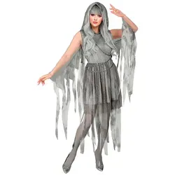 W WIDMANN MILANO Ghostly Spirit Kostüm - Kostüm für Erwachsene in Größe XL, verwandelt Sie in ein graues Gespenst mit extravaganten transparenten Ärmeln und Fransen. Perfekt für Halloween oder Karneval, inklusive Kapuze für den schaurigen Look.