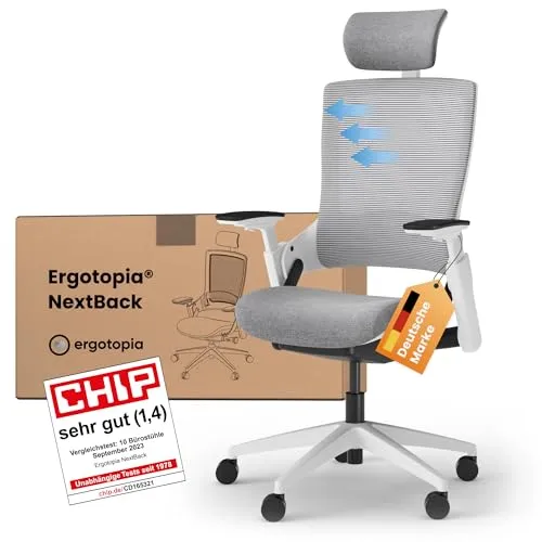 Ergotopia NextBack | Ergonomischer Bürostuhl gegen Rückenschmerzen - Bürostuhl mit anpassbarer Lordosenstütze und Nackenstütze, fördert gesunde Körperhaltung und beugt Rückenschmerzen vor - ideal für lange Arbeitstage.