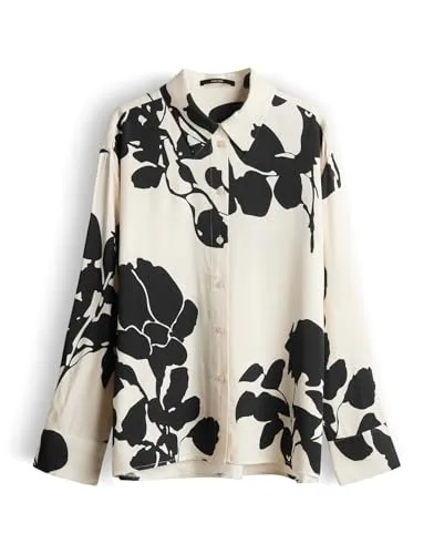 someday Damen Langarmbluse | Bedruckte Satinbluse aus ECOVERO™ Viskose Loose Fit Natural Glaze, Größe 38 - Die someday Printbluse vereint modernes Design und hohen Tragekomfort. Ideal für Büro und Freizeit, überzeugt sie mit hochwertigem Satinmaterial und lässiger Passform. Perfekt kombinierbar für jeden Anlass.