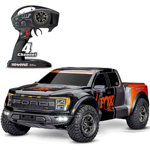 Traxxas 101177-4-FOX1 Ford F-150 Raptor R Ultimate RTR FOX - Kurzstrecken-Geländewagen im Maßstab 1:10 mit über 100 km/h Geschwindigkeit, ausgestattet mit detaillierter Ford® Raptor R Karosserie und LED-Beleuchtung – bereit für aufregende Offroad-Abenteuer!