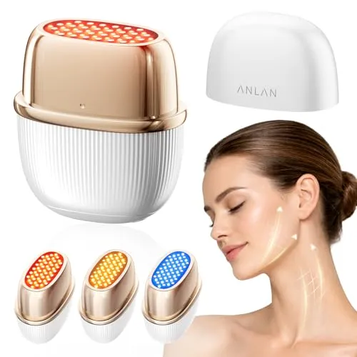 ANLAN EMS Gesichtsmassagegerät, Radiofrequenz mit 3 Vibrationsstufen & Phototherapie Gerät Gesicht Massagegerät, Anti-Falten Gesichtsmassagegerät für Gescht/Hals, Reduziert Schwellungen & Falten Firm