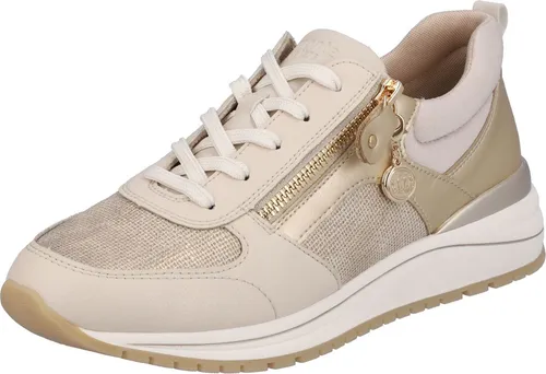 Remonte Sneaker Kunstleder Beige/Gold - Stylischer Damen Sneaker aus Kunstleder, mit super weichem Memory-Foam-Fußbett für maximalen Komfort und einem seitlichen Reißverschluss für einfachen Einstieg.
