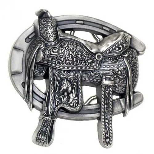 Echt versilbertes Buckle als Sattel, Western, Hufeisen, Pferd, Gürtelschnalle