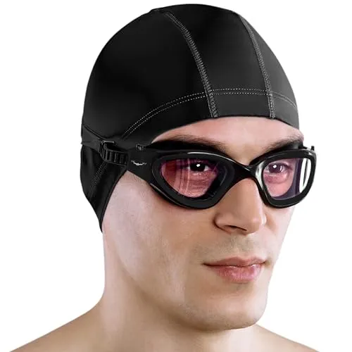 AqtivAqua Schwimmbrille Herren Damen Schwimmbrillen Erwachsene Kinder DX-C (Voll Schwarz, Klare)
