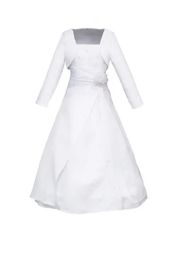 Märchenburg Satinkleid Kamelie-Kommunionkleid, Prinzessinnenkleid m. Bolero Jacke u. Reifrock KOMMUNIONKLEID