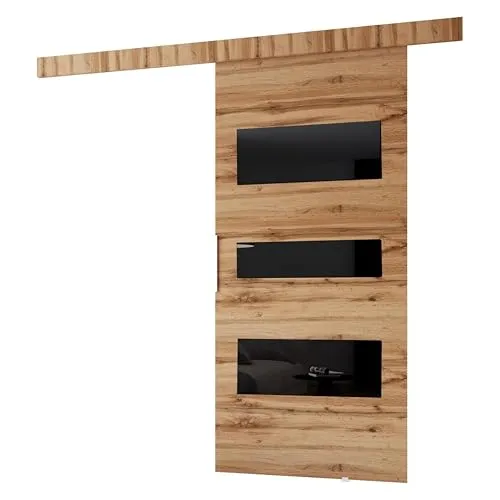 MINIO go for it - Schiebetür Komplettset CLEAN C, Schiebetüren, Wandmontage, Schiebetürsystem, Zimmertüren (Wotan Eiche, 76x205 cm)