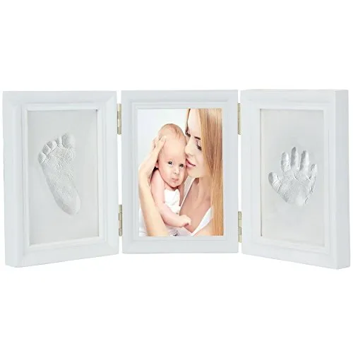 JZK Weiß Baby Handabdruck Fußabdruck Foto Rahmen Set, EN71 Spielzeug Test übergeben ungiftig Kind sicher, Geschenk für Mädchen Junge Babyparty Babyshower Taufe