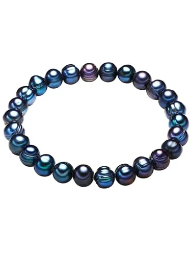 Valero Pearls Damen Perlenarmband - Armband für Damen aus barocken Süßwasser-Zuchtperlen in pfauenblau, flexibles Design ohne Verschluss - das perfekte Geschenk für Perlenschmuck-Liebhaberinnen.