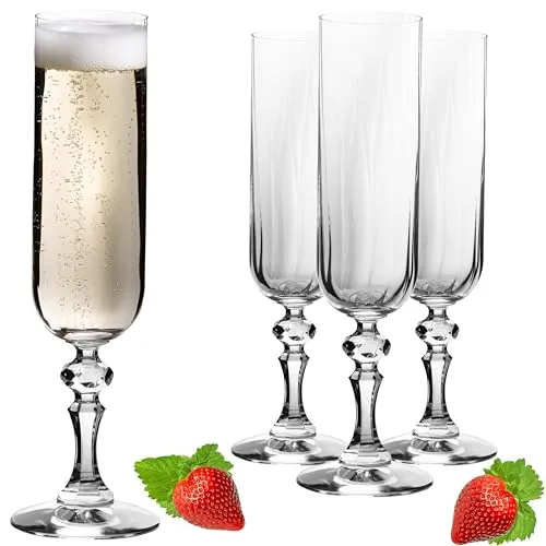 IMPERIAL glass geriffelte Sektkelche 200ml (max 250ml) 'Prag' Set 4-Teilig Sektgläser aus Crystalline Glas Spülmaschinenfest