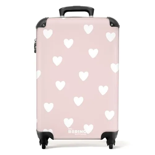 NoBoringSuitcases.com© Kinderkoffer Herz - Rosa 55x35x20cm - Handgepäck-Koffer für Mädchen mit 4 stabilen 360°-Rollen und TSA-Zahlenschloss, ideal für Reisen und Abenteuer.