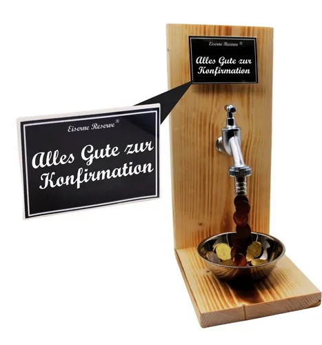 Eiserne Reserve® Geschenkbox zur Konfirmation - Geldhahn - Grußkarten für die Konfirmation mit einer einzigartigen Geschenkbox und einem originellen Geldhahn für kreative Geldgeschenke.