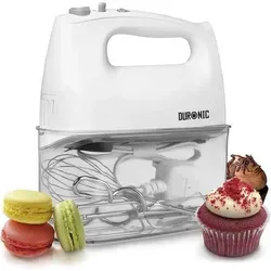 Duronic HM4 WE Handmixer - 400 Watt mit Zubehörbox - Handmixer mit 400 Watt, 5 Geschwindigkeitsstufen und praktischer Aufbewahrungsbox für einfaches Kochen und Backen.