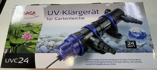 OSAGA UVC Klärer 24 Watt - Effektiver Teichklärer - UVC-Gerät für Aquarien und Teiche, 24 Watt Leistung zur Bekämpfung von Algen und Bakterien, inklusive UV-Lampe und vollständiger Anleitung.