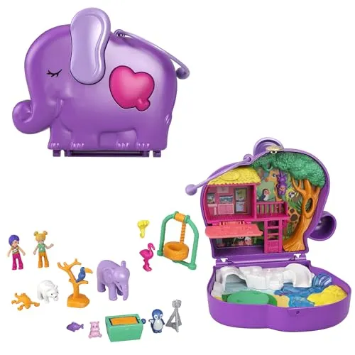 Polly Pocket GTN22 - ElefantenSpielzeug Abenteuer Schatulle - Puppensets mit 2 kleinen Puppen, 5 Überraschungen und 13 Zubehörteilen. Die tragbare Schatulle fördert Spiel und Fantasie, ideal für Kinder ab 4 Jahren.