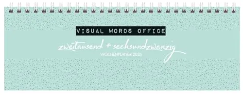 Tischquerkalender Visual Words Office 2026: 1 Woche 2 Seiten; Tischkalender quer mit Sprüchen und viel Platz für Notizen; Format: 29,8 x 10,5 cm