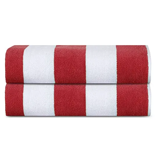 Sweet Needle Strandtücher – Cabana Striped Classic, 100% Baumwoll-Frottee, ringgesponnenes Pooltuch, schnell trocknend, 450 g/m², 2 Stück, für Erwachsene (Cabana – Rot, 76 x 152 cm)