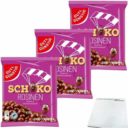 Gut&Günstig Schoko-Rosinen in Vollmilchschokolade 3er Pack 3x200g Packung
