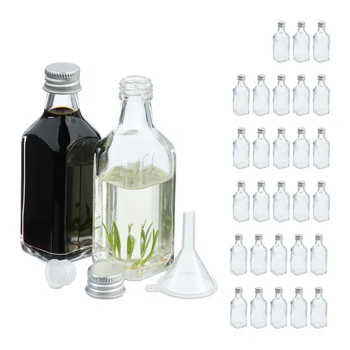 relaxdays Vorratsglas Set 30 kleine Flaschen 50 ml - Vorratsgläser für Liköre, Schnäpse und Öle – 30er Set mit luftdichten Korken und Schraubverschlüssen, inklusive Trichter für einfaches Befüllen. Perfekt als Geschenkidee!