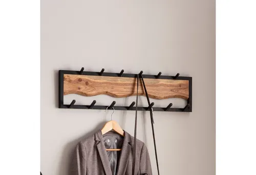 FINEBUY Wandgarderobe FB95800 - Garderobenpaneele aus robustem Akazienholz und Metall, ideal für modernen Flur. Mit einer Belastbarkeit von bis zu 10 kg bietet sie praktische Haken für Jacken und Taschen.