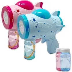 Rosa elektrische Seifenblasenpistole Seifenblasenmaschine 15 Löcher für ganz viele Seifenblasen inkl. 2x nachfüllbare Seifenblasenwasser-Fläsch...